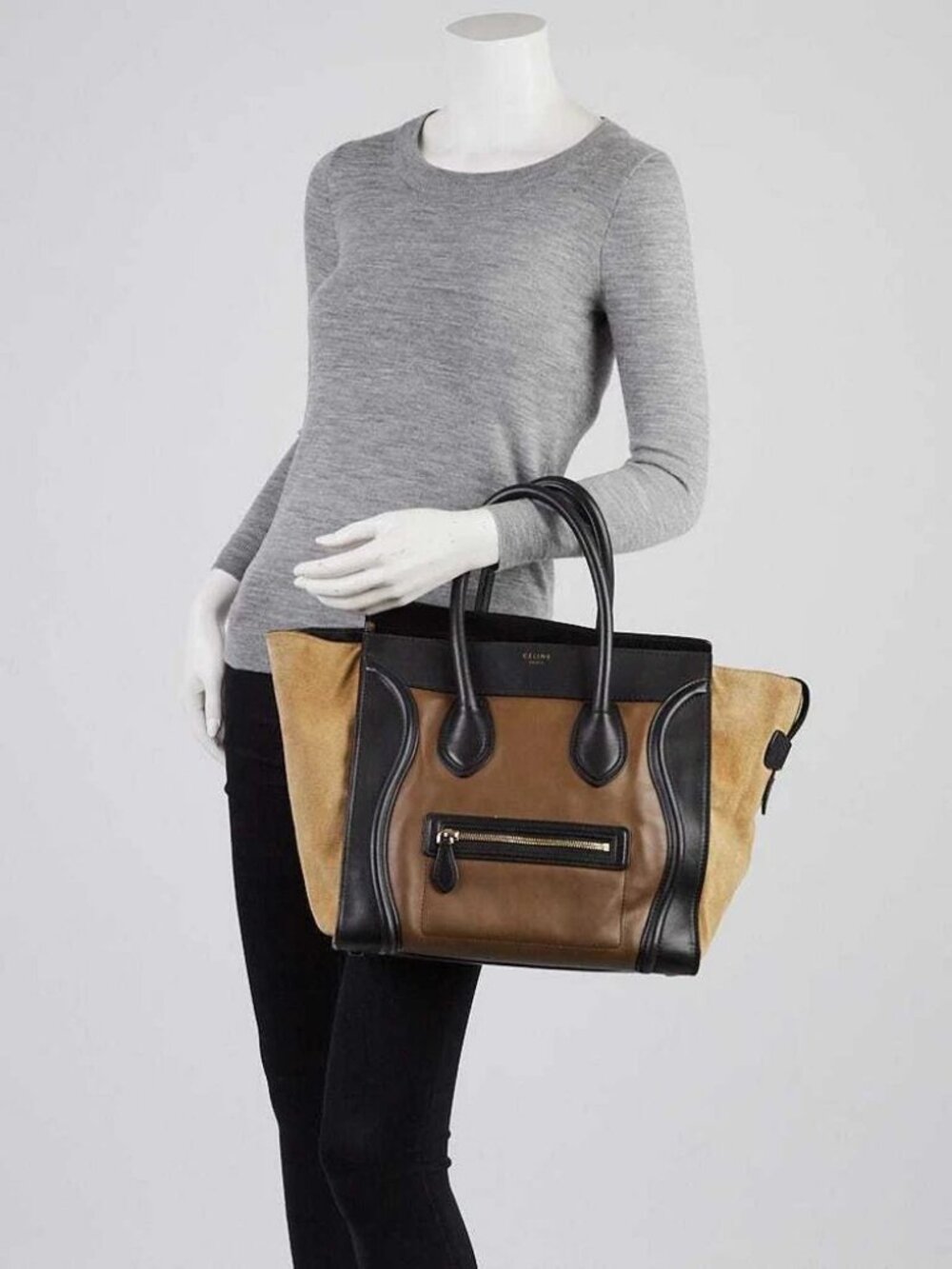 Celine Tri-Color Leather and Suede Mini Luggage Tote Bag - Picture 2 of 12
